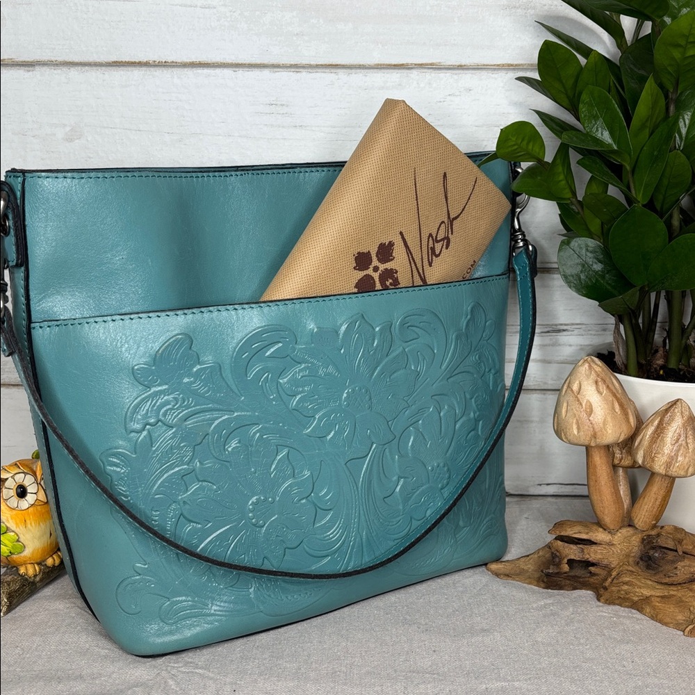 Patricia Nash Teal Tooled Embossed Shoulder Bag